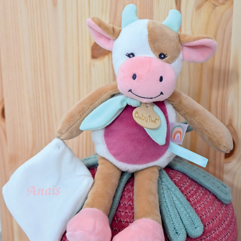 Babynat - pistache vache - peluche avec rose 25 cm 